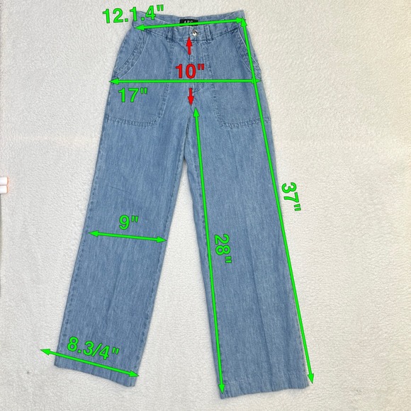 A.P.C. Jeans Women Light Wash Wide Leg Denim Pants Size 24 Made in Tunisia - Picture 3 of 9